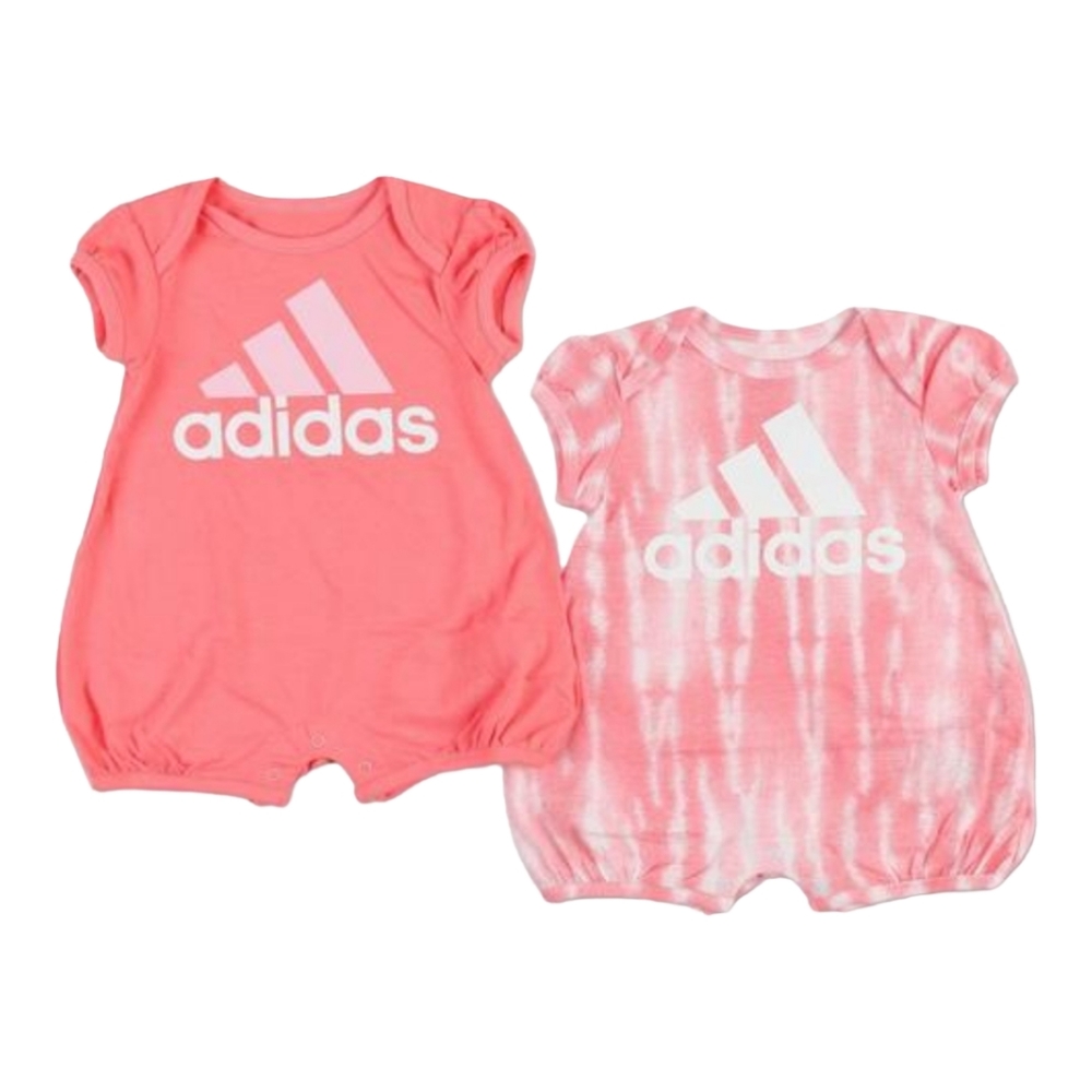 AdidasBaby Girls 2 PK Active Logo Rompers| Pink| Size 3M